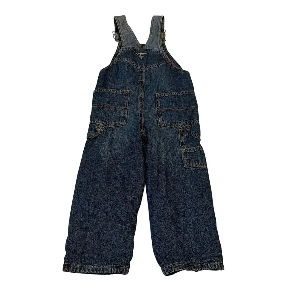 OshKosh B'gosh 3T Patchwork Denim Overalls Flannel Lined EUC